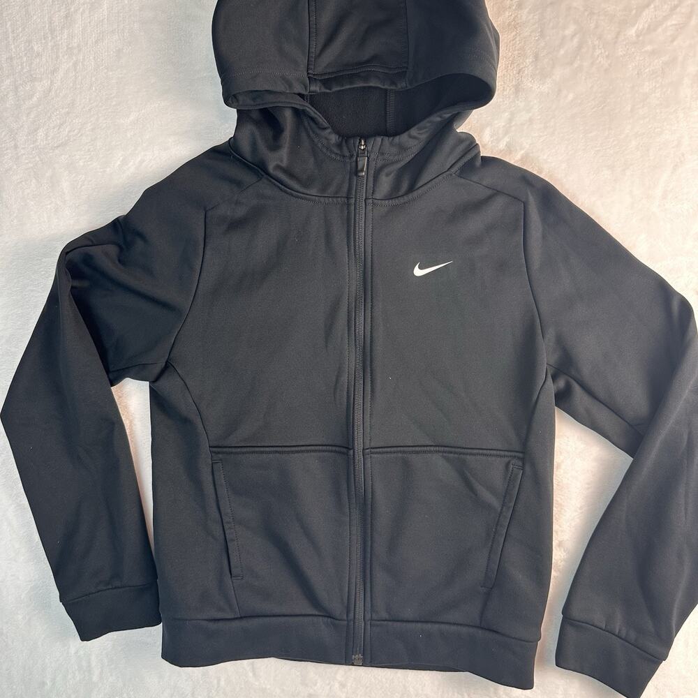 NIKE YOUTH MEDIUM BLACK THERMA-FIT FULL ZIP HOODIE EUC BACK TO SCHOOL SWOOSH